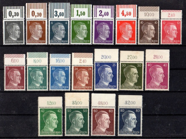 Michel Nr. 781 - 798, 1. Aug. 1941 Freimarkenausgabe Adolf Hitler mit Oberrand postfrisch.